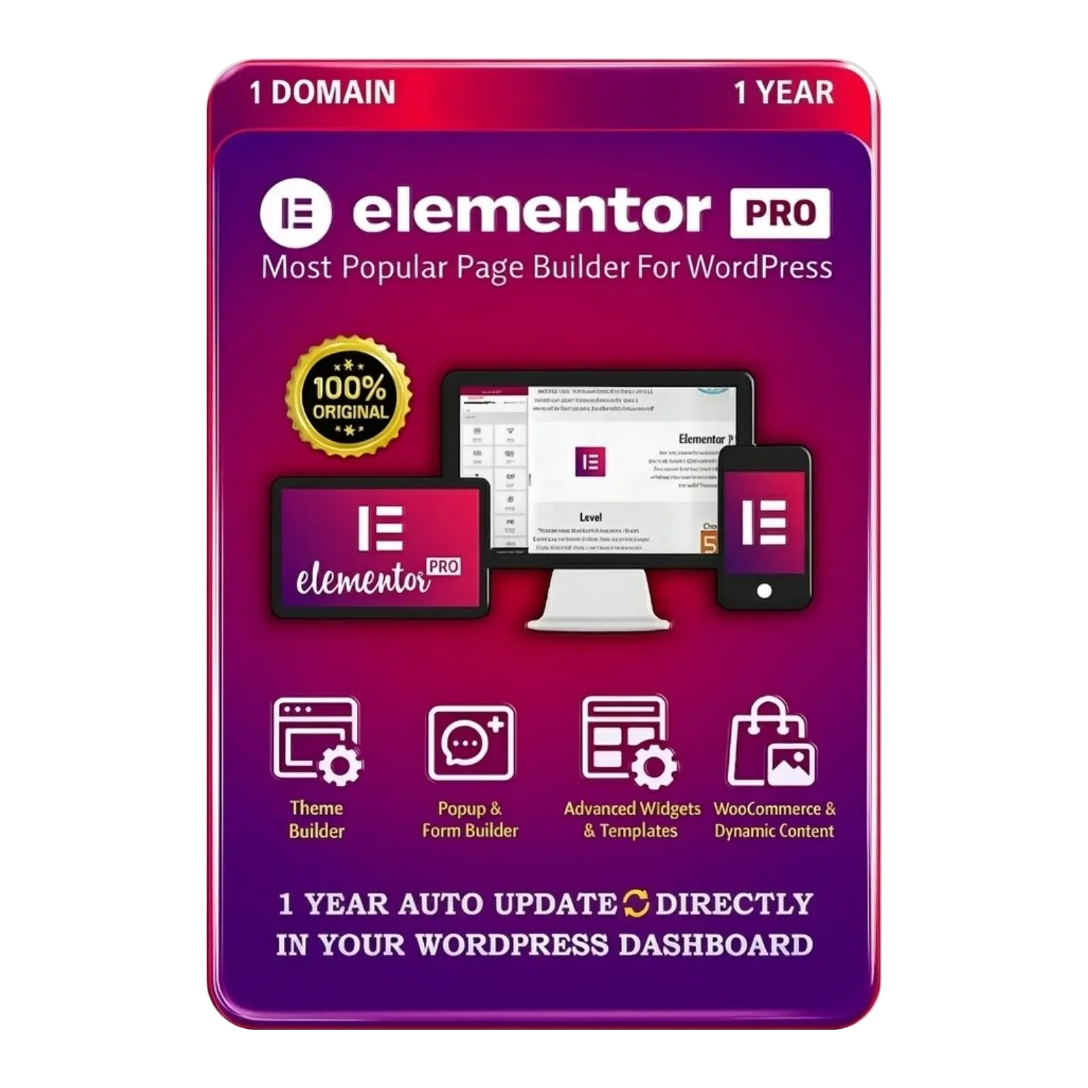 Elementor Pro Original License 1 Year Auto Update - Image 1